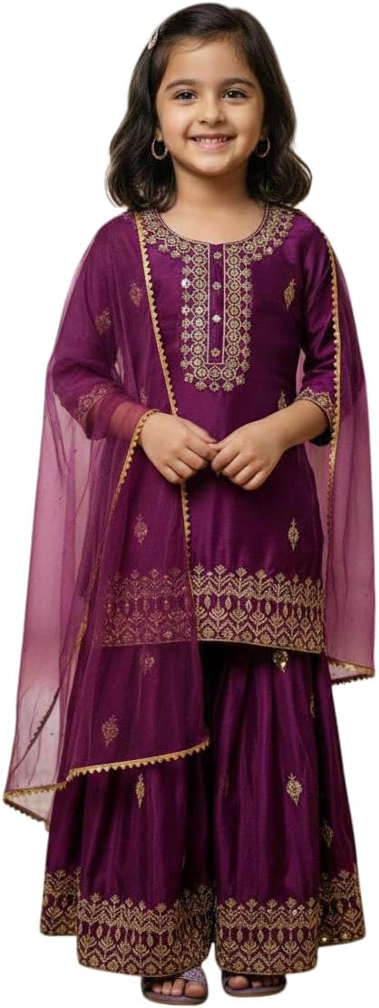 Girls Eid Special Salwar Kameez Set with Dupatta Kids Ethnic Wear Kurta Sharara Suit