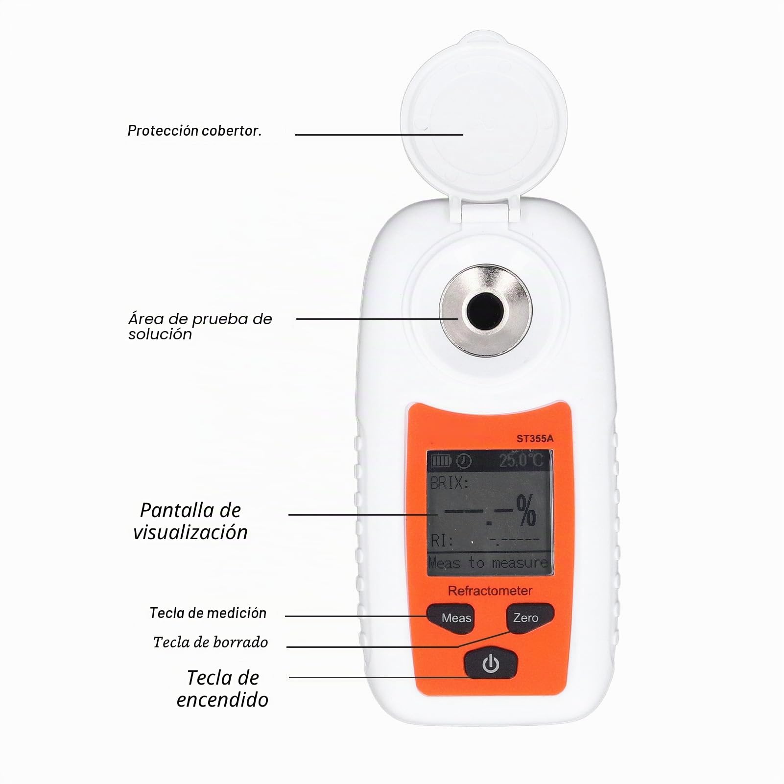 FTVOGUE Medidor de Azúcar de Mano Refractómetro Portátil con Compensación Automática de Temperatura para Jugo de Frutas Elaboración de Bebidas de Vino 0-55% Contenido de Azúcar Pantalla LCD Sensor