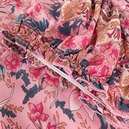 Image of OSTOO Women's Floral Maxi Dress Boho Summer Short Sleeve Smocked Waist Tiered Long Dress