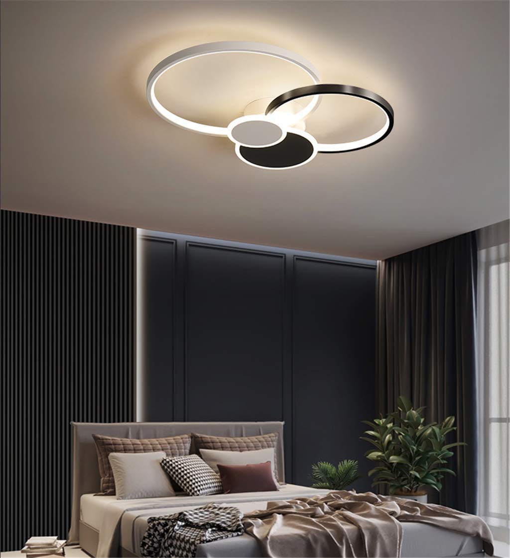 Modern LED Ceiling Light Large Living Room Lamp Dimmable with Remote Control, Round Rings Design Ceiling Lamp Creative Metal Acrylic Lighting Dining Room Bedroom Decor Pendant Light,Black,58CM/48W