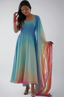 GoSriKi Women's Georgette Anarkali Kurta Set with Dupatta | Elegant Pink Ethnic Dress | Flared Long Kurti for Festive