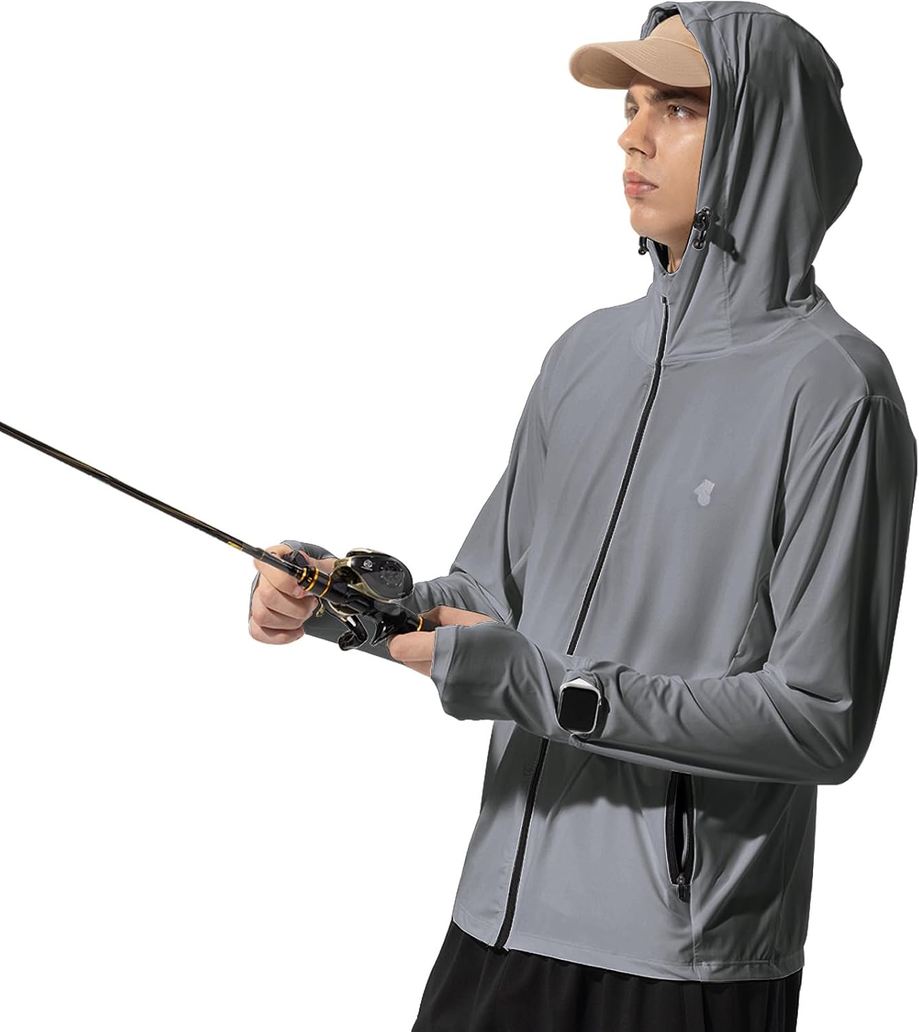 Mens Sun Jacket UPF 50+ Hoodie Full Zip Uv Protection SPF Cooling Lightweight Thin Summer Athletic Track Jacket Thumb Holes