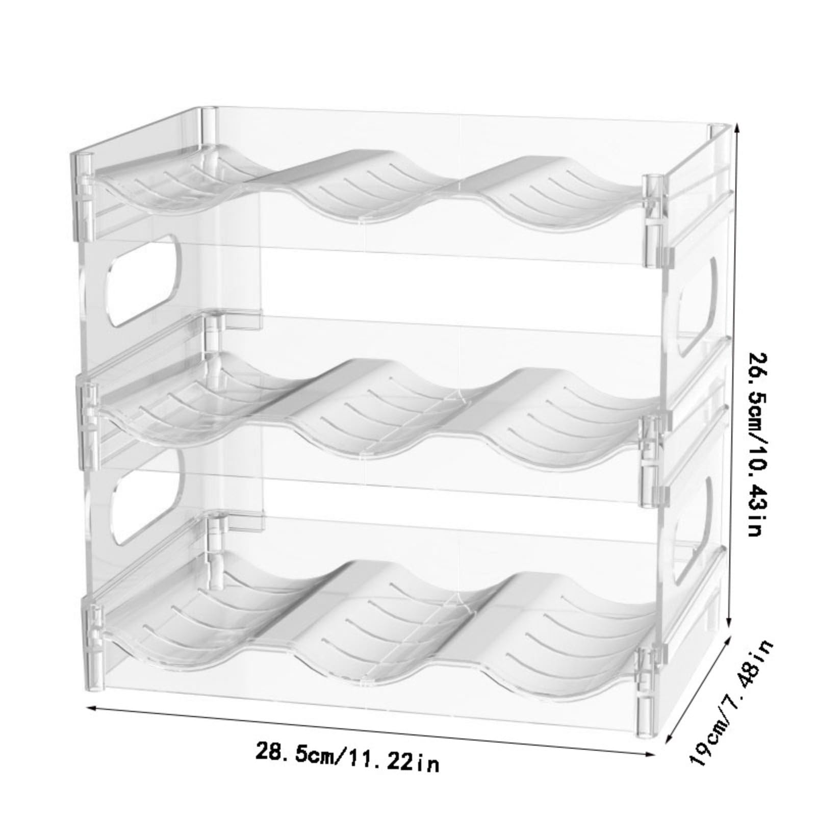 Stapelbares Wasserflaschen-Aufbewahrungsregal mit 3 Ebenen, für 3 Flaschen pro Ebene, Kunststoff, für Kühlschrank, Speisekammer, Schrank, Küche, Arbeitsplatte, Gefrierschrank, platzsparendes Design