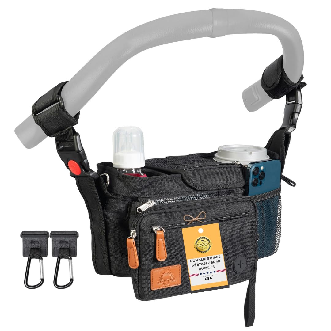 Universal Stroller Organizer with Cup Holder - Stroller Storage Bag | Stroller Caddy Organizer w/ Anti-Slip Straps to Fit Various strollers | Waterproof Walker Bag | Walker Attachment to Carry Items