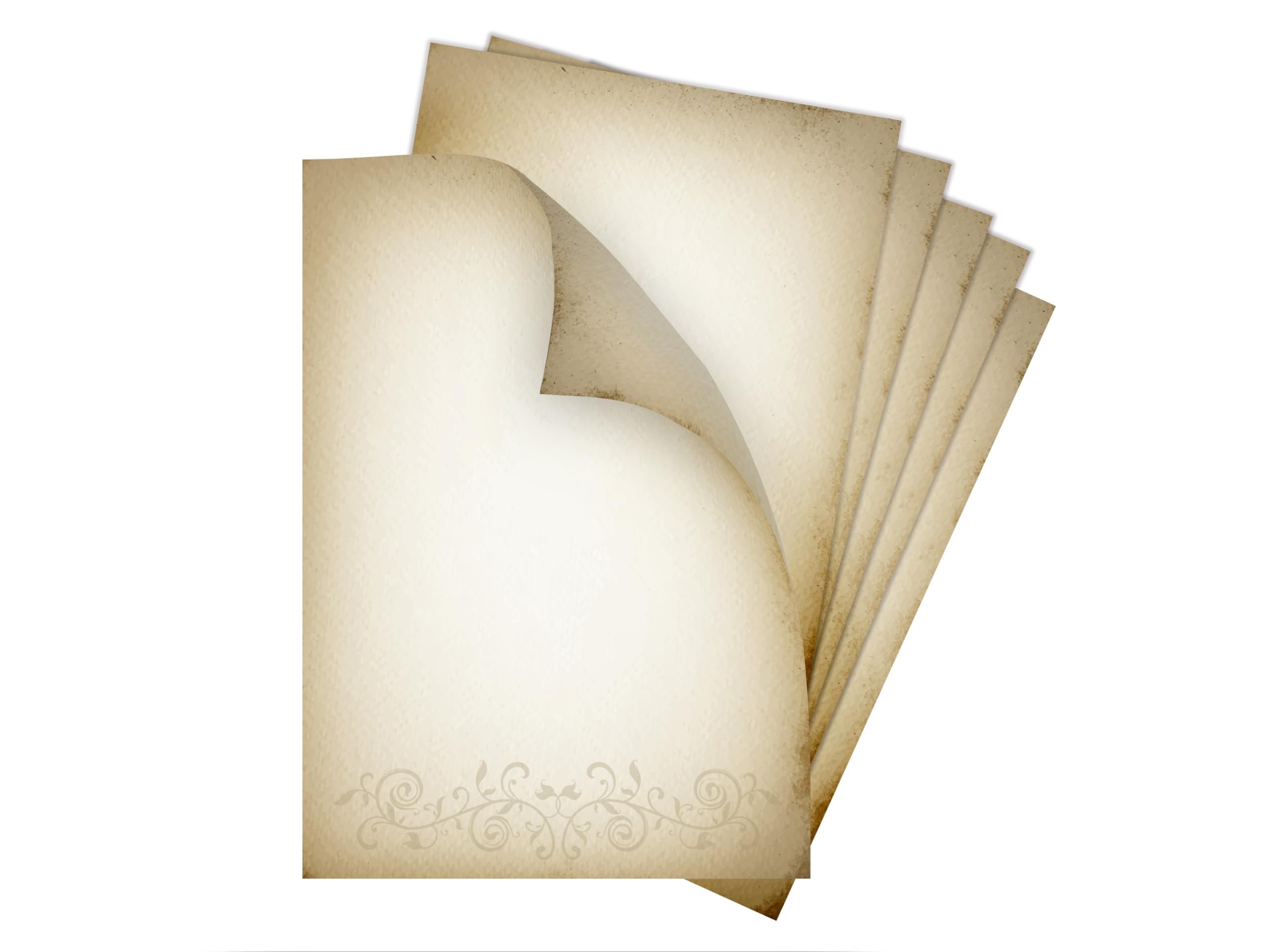 Briefpapier-Set 250 Druckerpapier DIN A4 + 250 Kuverts DIN-lang haftklebend Altes Papier vintage retro Mittelalter antiker Ornament beidseitig bedruckbar für Geburtstag Jubiläum Hochzeit Menükarte