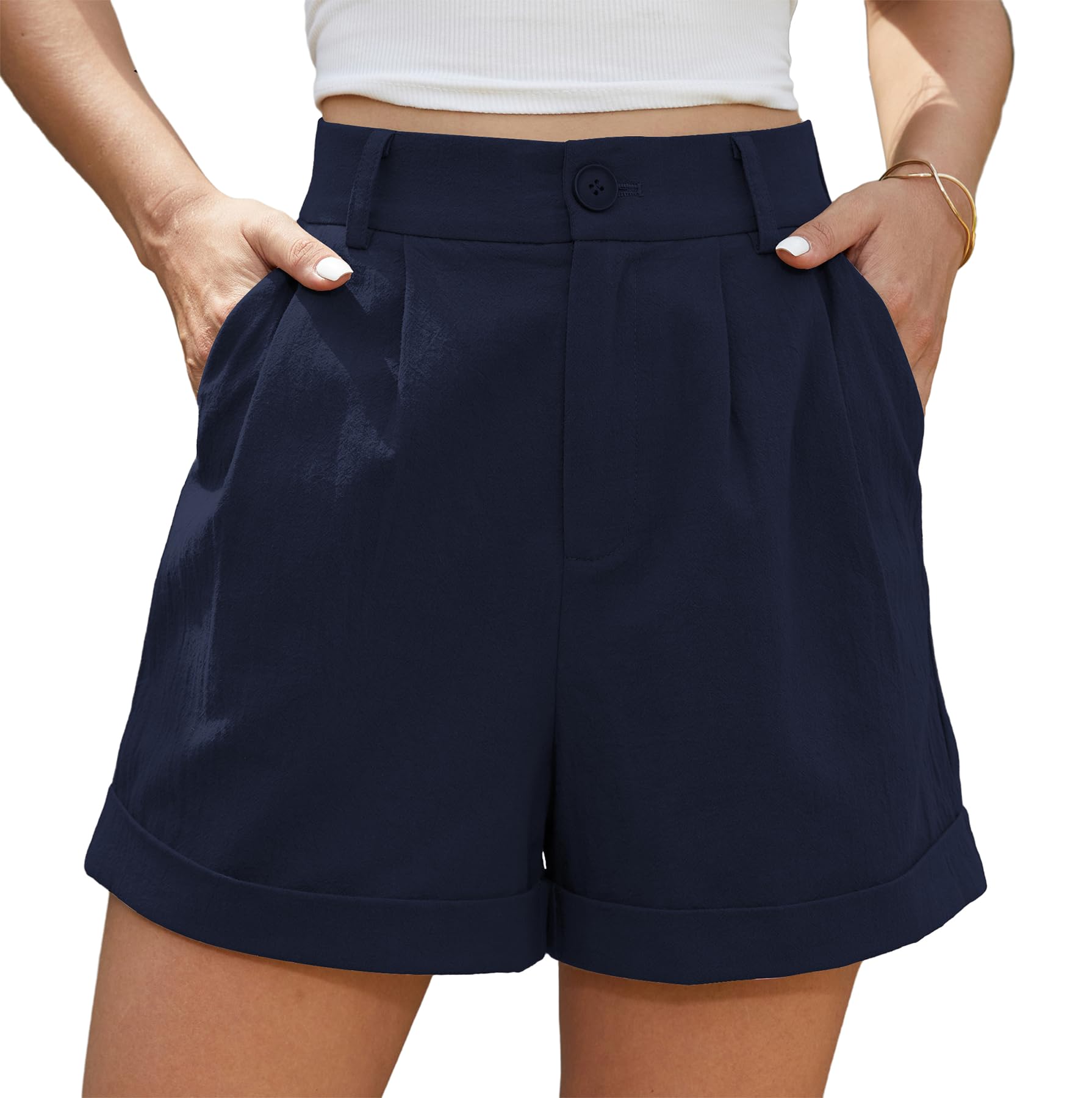 BEIGAI Damen Shorts Sommer Leinen High Waist Shorts mit Taschen