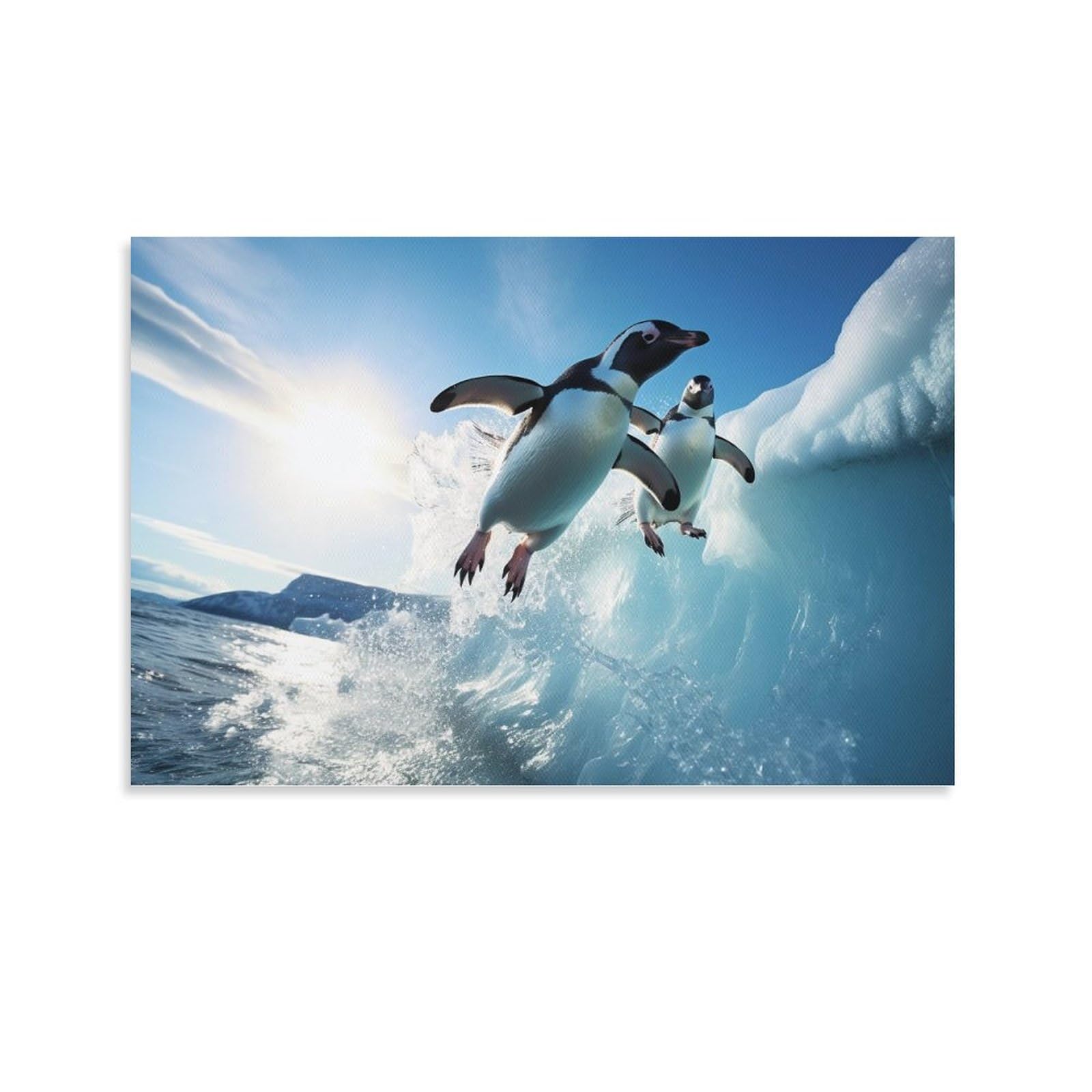 AYAROS Ocean Penguin Canvas Wall Art for Bedroom Black And White Animal Wall Decor Poster for Room Aesthetic Unframed 16x24 inch