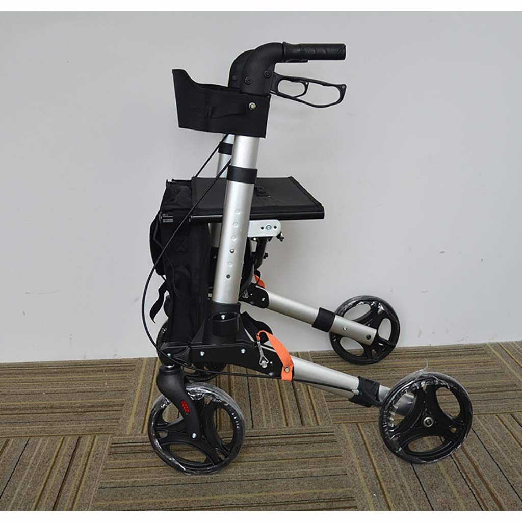 Andador gris plegable para caminar, andador, andador, carrito de la compra con asiento y freno de mano, para ancianos, estrella de luz