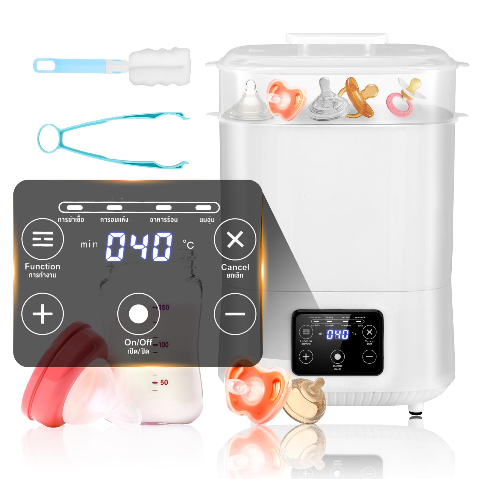 Baby Bottle Steriliser and Dryer, Electric Baby Bottle Sterilizer and Dryer with LED Screen, Hold 8 Bottles and Pacifiers, Portable Steam Steriliser for Baby Bottles, Teething Toys, Breast Pump Part