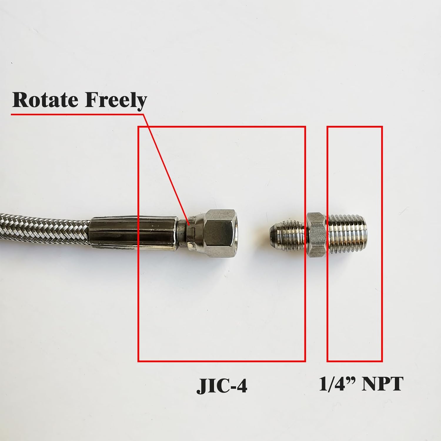 SHOOSHINE 40" X 1/4" Stainless Steel PTFE Reinforced Hose, 870PSI, -40°F to 400°F, JIC-4 Female or 1/4" NPT Male Adapter Compatible with A - R - B 740203