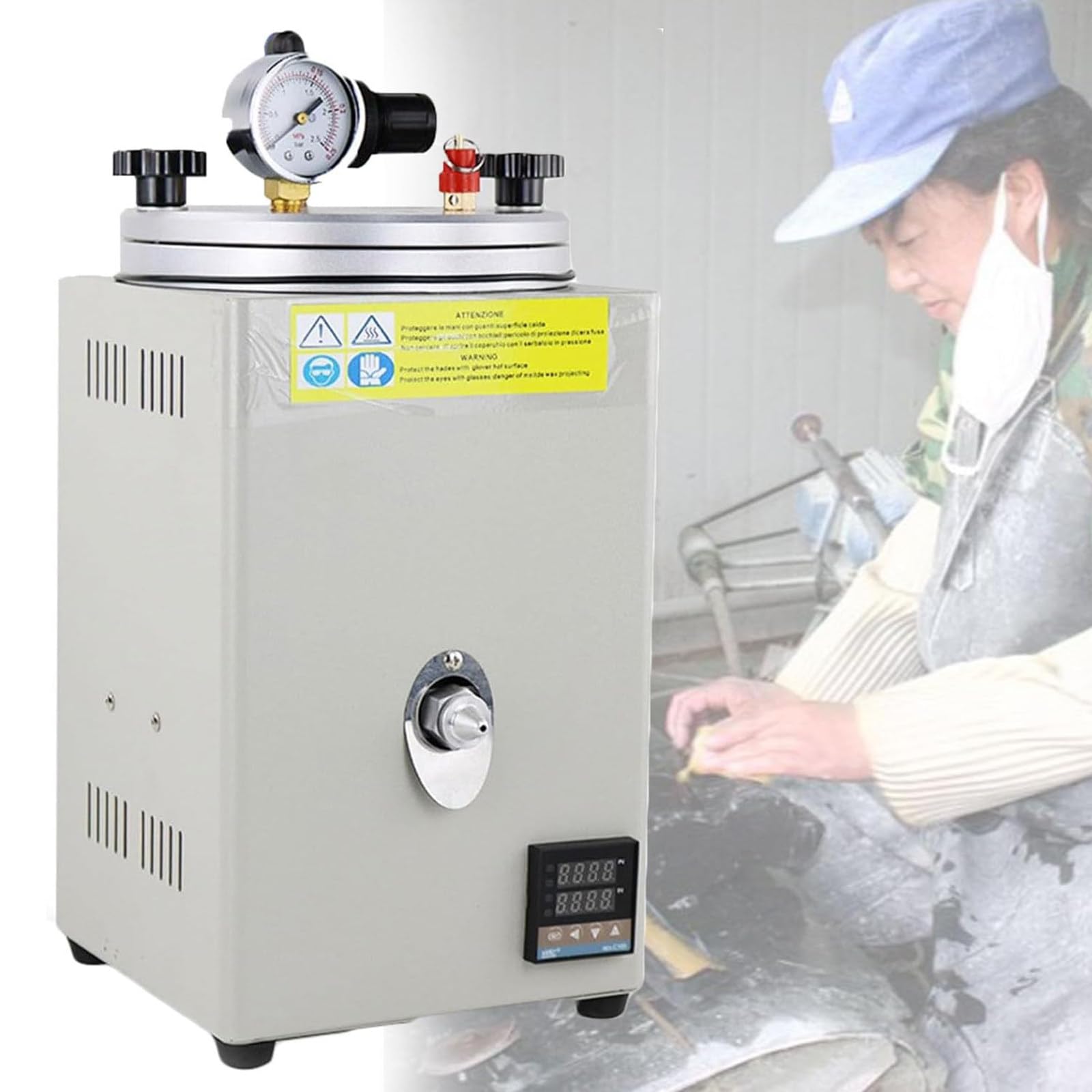 LQQYJSM Diaphragm Vacuum Pump,Wax Injection Machine for Jewellery, Adjustable Temperature 0-100℃, Pressure Gauge and Pump Handle, Wax Melting and Vacuum Waxing Injector