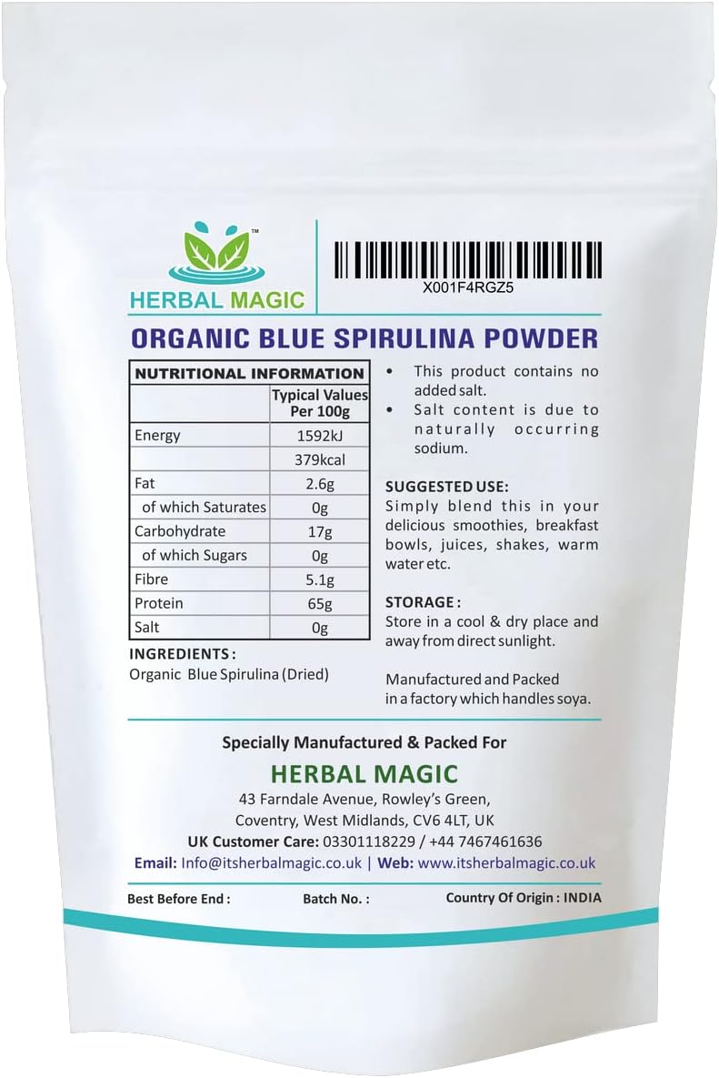 Herbal Magic Pure & Natural Blue Spirulina Powder Premium Quality Vegan Superfood Packed with Antioxidants, Protein, Vitamins & Amino Acids 100% Natural Vegan Without Any additives (50g (Pack-1)) - Image 3