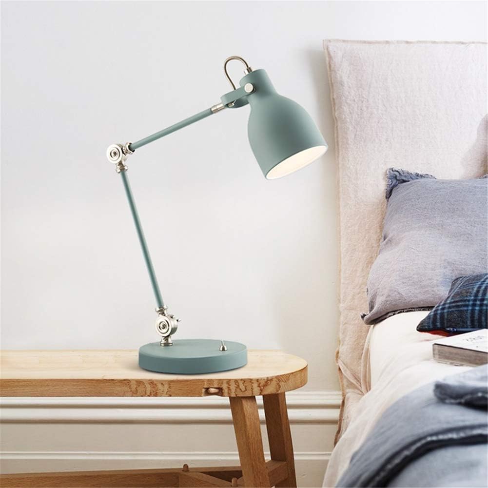 Desk Lamp Modern Simple Adjustable Double Arm Folding Wrought Iron Mint Blue Table Lamp Lighting Study Office Eye Care Student Bedroom Bedside Reading Lamp Simple Ceramic Table