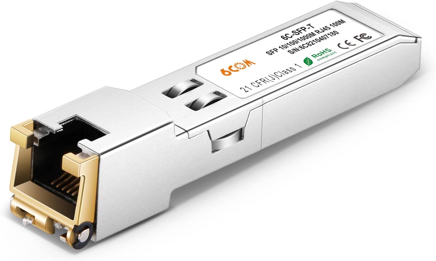 6COM 10/100/1000BASE-T SFP RJ45 Copper, 1.25G Module Transceiver for Cisco GLC-T/SFP-GE-T/GLC-TA, Mikrotik S-RJ01, up to 100m