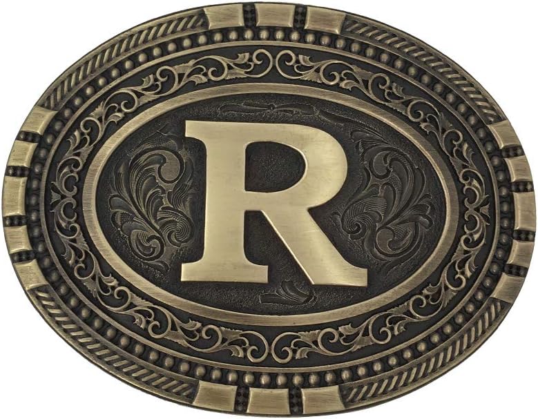 ExosOval Western Brass Cast Filigree Rope Border Initial Belt Buckle