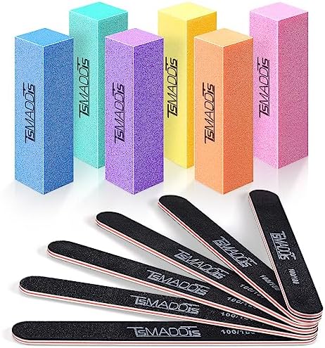 Nail Files and Buffer, TsMADDTs Professional Manicure Tools Kit Rectangular Art Care Buffer Block Tools 100/180 Grit 12Pcs/Pa(Black)
