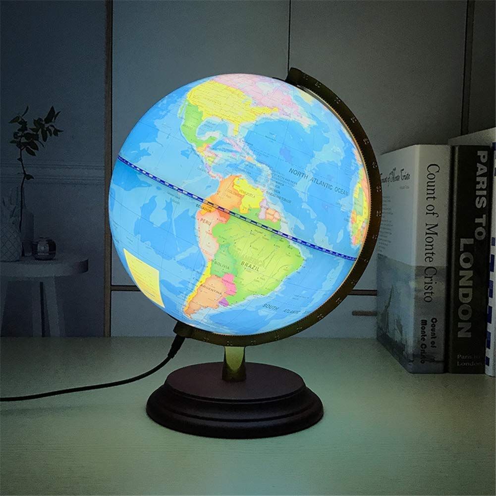Globo terráqueo Iluminado para niños con Soporte - La luz LED incorporada se Ilumina para la Vista Nocturna - Escritorio de 10 'Globo Decorativo para el Aula con Soporte
