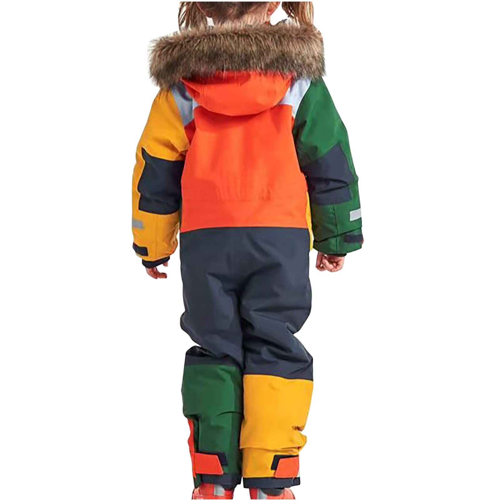 Schneeanzug Kinder Winter Warm Skianzug Wasserdicht Winddicht Winteranzug Einteilige Softshellanzug Schneeoverall mit Abnehmbarer Kapuze Reflektierenden Matschanzug Skioverall für Jungen Mädchen