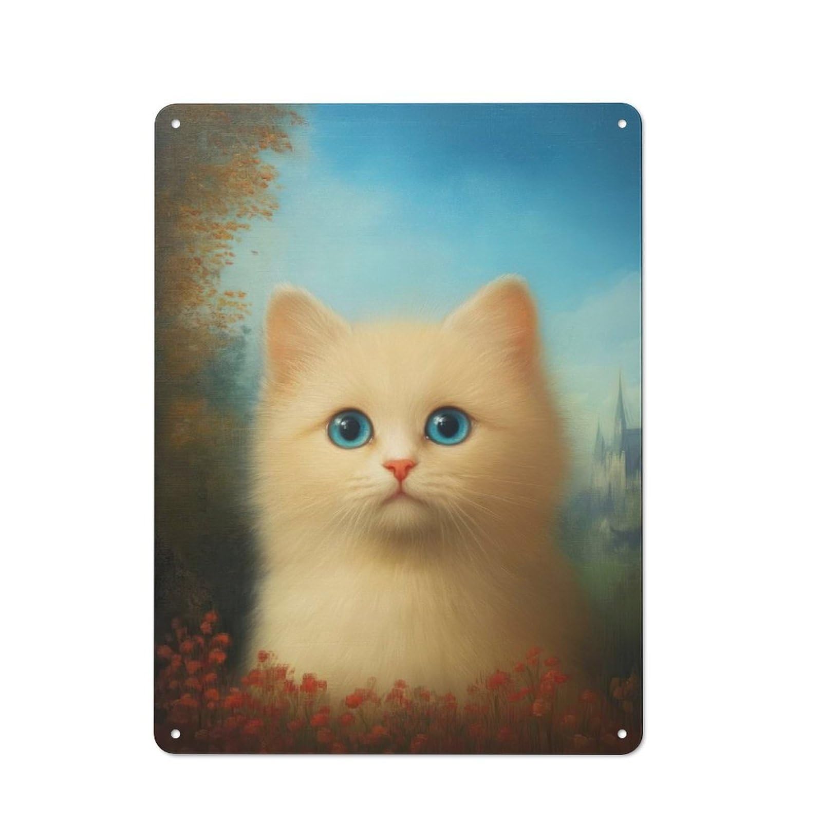 Junmoney Fluffy Kitten Tin Sign 40X30cm For Workshop Wall, Retro Wall Decor, Suited To Metal Sign Collectors