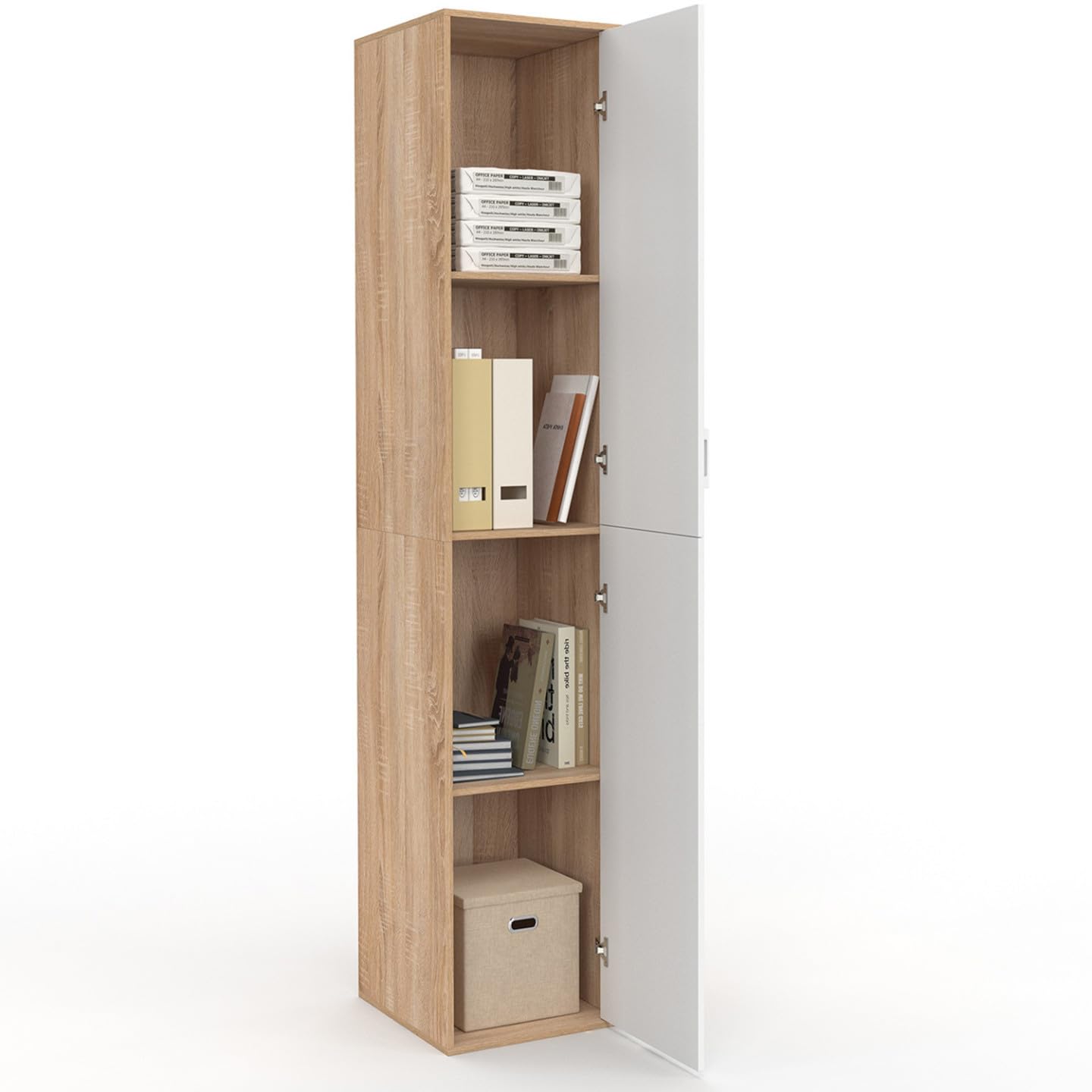 IDMarket - Büroschrank 180 cm multifunktional Sylvia weiß und Holz 1 Tür 3 Regale