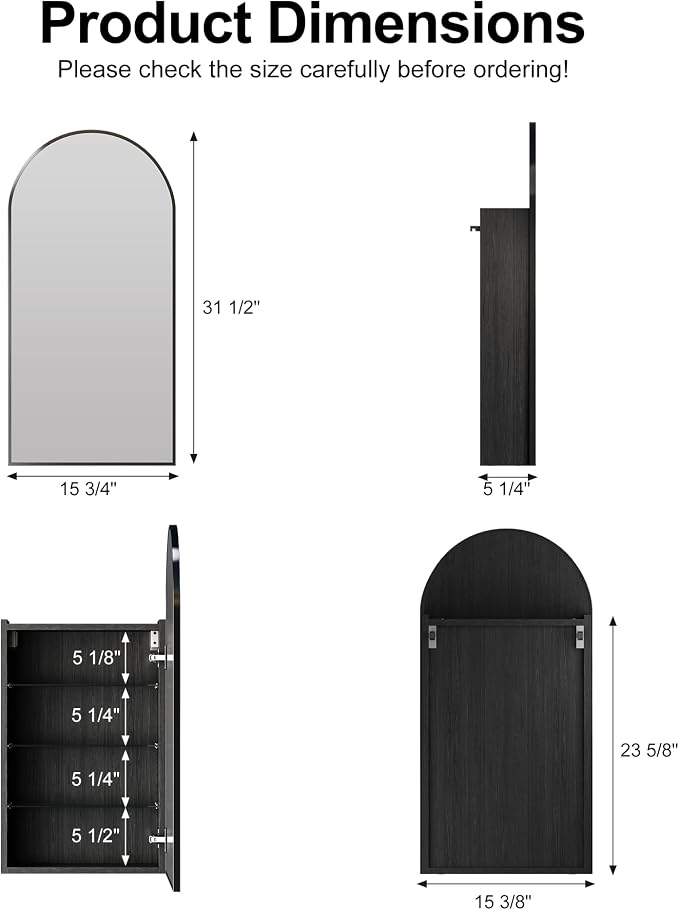 Botiquín arqueado con espejo para baño, negro cepillado 16x32 pulgadas miniatura 2