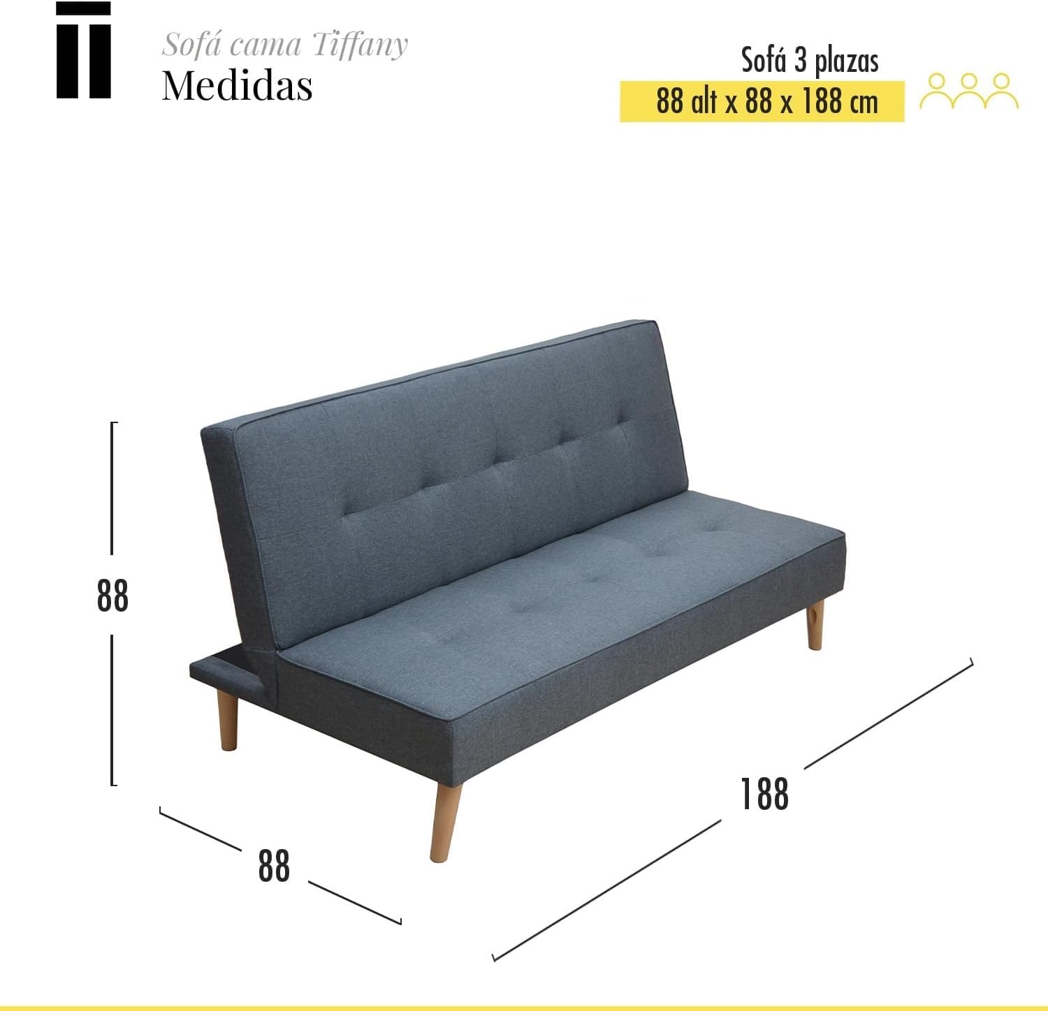 SHIITO | Sofá Cama de 2 Plazas | Modelo Tiffany - Apertura Clic-Clac | Mueble versátil y cómodo | Diseño Capitoné - En Gris - 188 x 88 x 88 cm