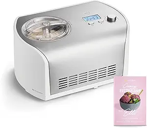 Elli 1.2 litre ice cream maker with self-cooling compressor, 135 watt, made of stainless steel with removable ice container, incl. recipe book (English language not guaranteed) (silvery)