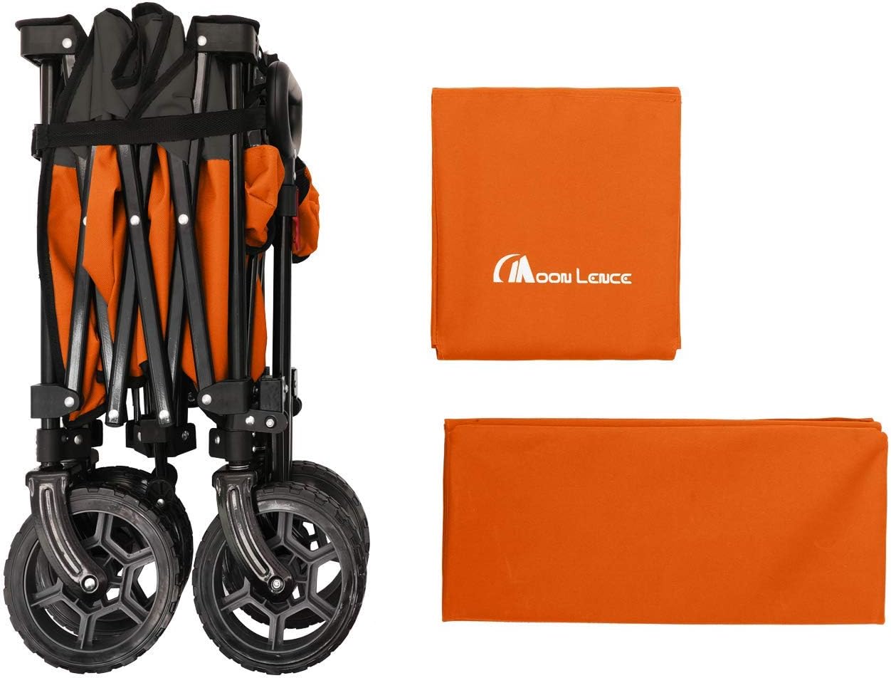 Moon Lence Collapsible Outdoor Utility Wagon Heavy Duty Folding Garden Portable Hand Cart with Universal Wheels, Adjustable Handle & Drink Holders : Patio, Lawn & Garden