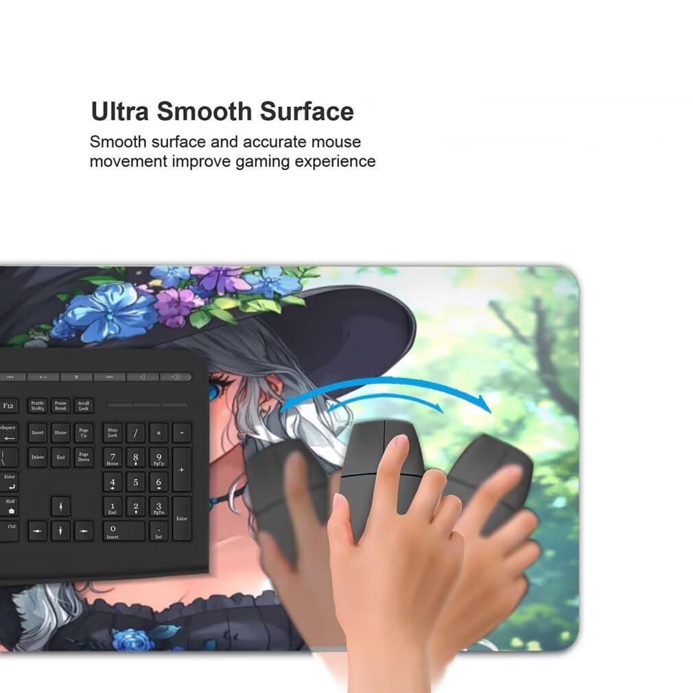 Tappetino Mouse XXL 1000x500mm Anime Grande Mouse Pad, Tappetino Scrivania Grande Mousepad Gaming con Bordi Cuciti, Tappeto Scrivania con Base Antiscivolo per Ufficio e Casa (Gatto Fata) -MP1566