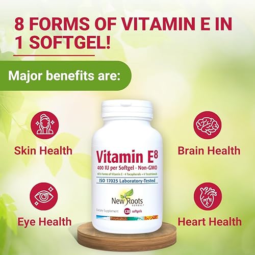 Miniatura 2 de NEW ROOTS HERBAL Cápsulas de vitamina E de 400 UI | Suplemento de vitamina E8 (120 cápsulas blandas) con los 8 tipos de vitamina E | 4 tocoferoles y