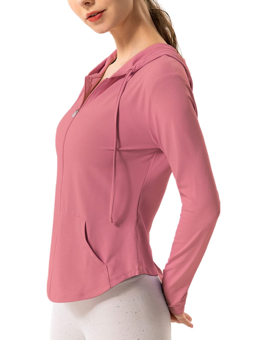 Mujeres Manga larga UPF 50 + protector solar Chaquetas deportivas Capucha Camiseta de fitness Bolsillo Yoga Cremallera completa Jacket
