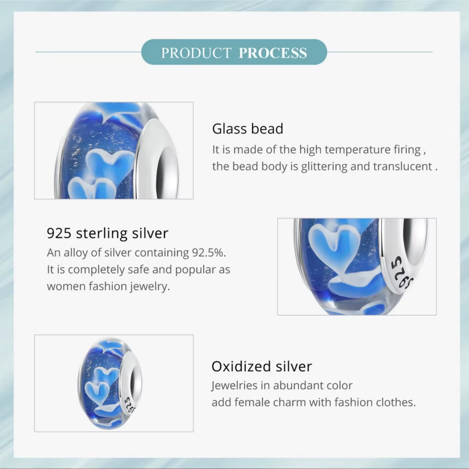 Dijes de corazón azul para mujer, joyería de plata de ley 925, para pulseras, accesorios DIY