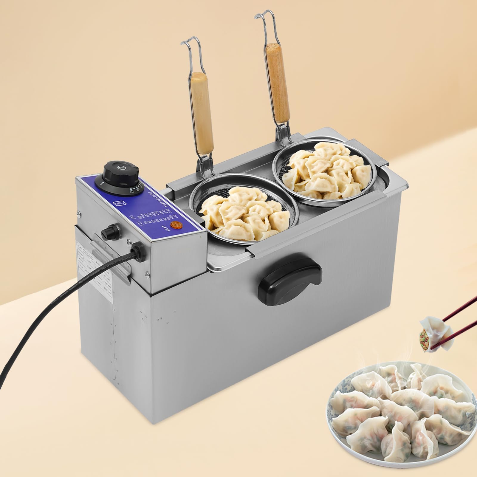 Máquina de cocción de fideos de 2 agujeros, cocina comercial para pastas, horno de fideos de 1,2 KW, herramienta de cocción de pasta, cocina de acero inoxidable con 2 coladores de fideos