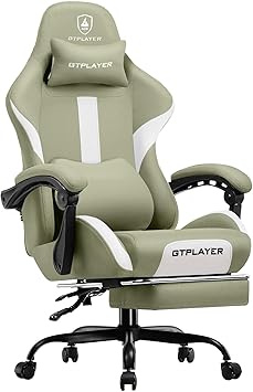 GTRACING Gaming Chair with Foot Rest & Pocket Spring Cushion, Breathable Fabric for Home Office Desk, Ergonomic High Back Computer Chair with Headrest & Lumbar Support, Green