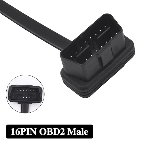 Miniatura 3 de Duttek Cable de extensión OBD2 en ángulo recto, ultra delgado de 16 pines macho a hembra, cable plano con interruptor de alimentación para