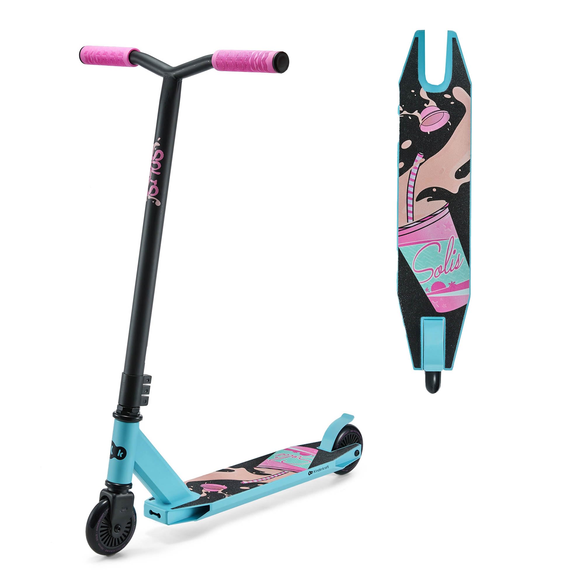 Kinderkraft SOLIS Sport, Scooter for Children and Adults, Lightweight City Scooter, Stable Construction, Fast PU Wheels, Non-Slip Platform, Foot Brake, Pink