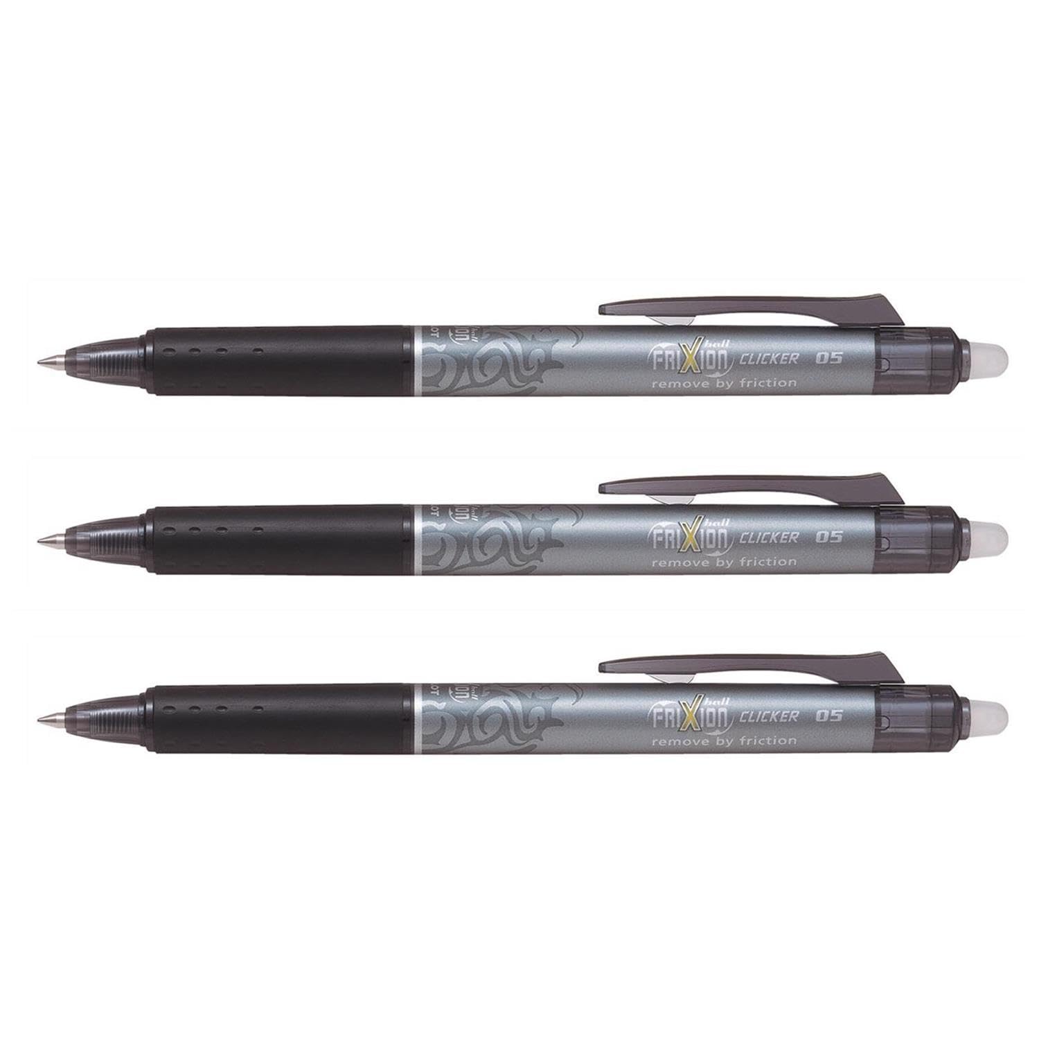 PILOT Lot De 3 Stylos Roller FRIXION BALL CLICKER 0.7 Bleu Noir