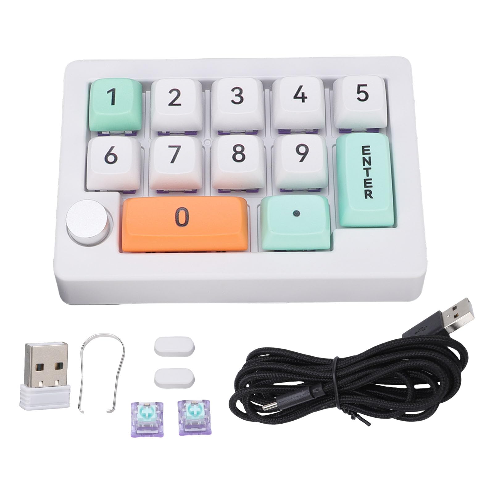 Pavé Numérique, Clavier Numérique Mécanique avec Rétro-éclairage RVB, Joystick et Bouton, 12 Clés Macro Programmable, BT 2.4g Wired Swap Numpad pour Le Travail de Jeu (White)
