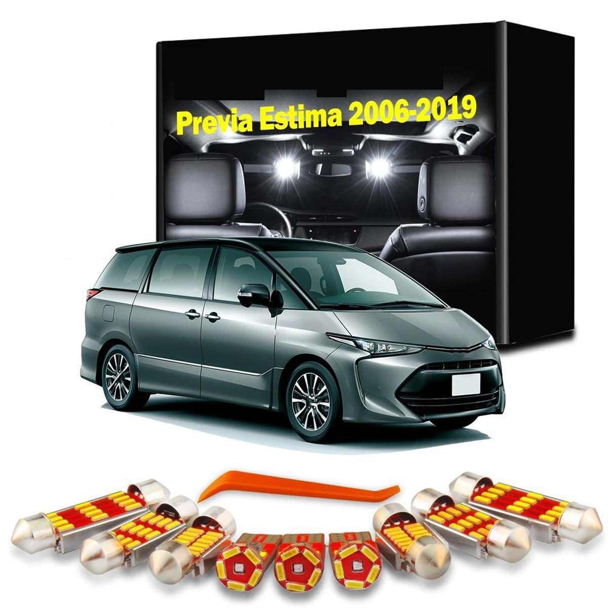 Kit de 15 Luces LED Interiores para Techo, luz de Techo y matrícula, para Previa Estima 2006-2015 2016 2017 2018 2019 Accesorios para automóvil