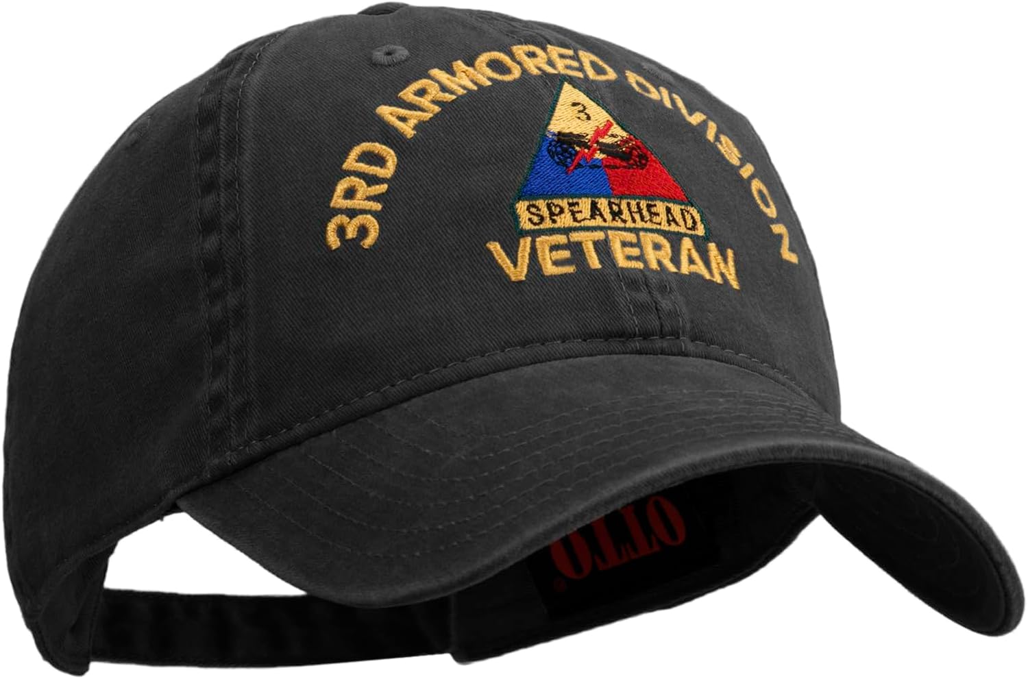 U.S. Army 3rd Armored Division Embroidered Washed Solid Pigment Dyed Cotton Twill Brass Buckle Cap