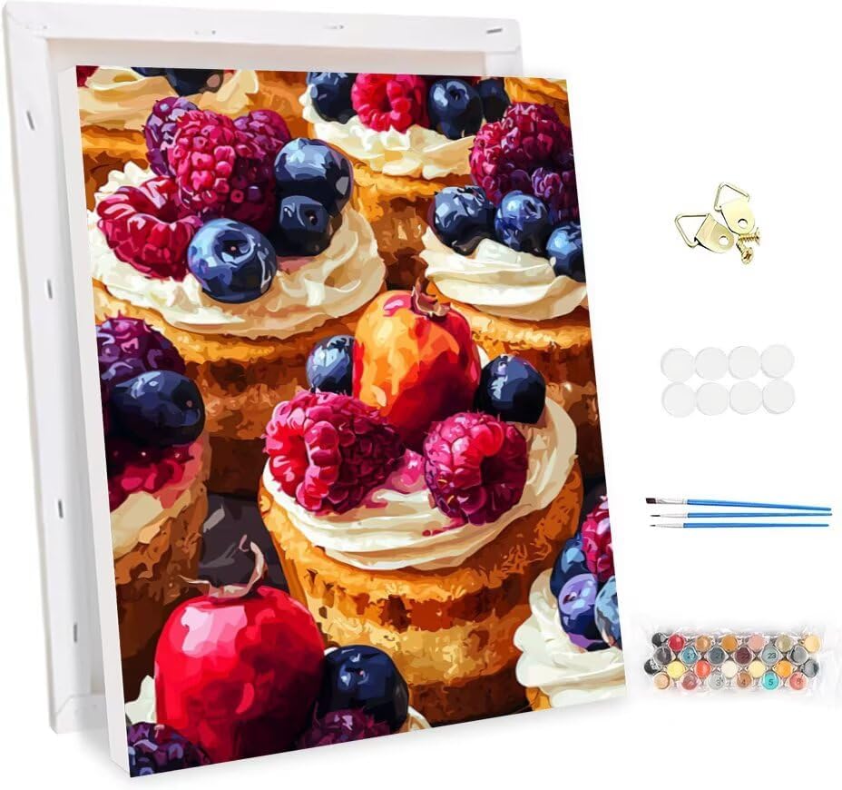 Paint by Number for Adults with Frame, DIY Fruit Adults Paint by Number Kits on Canvas, Painting by Numbers Crafts Kit,Food Oil Painting Kits for Children Beginners, Home Wall Decor 12x16inch -47154
