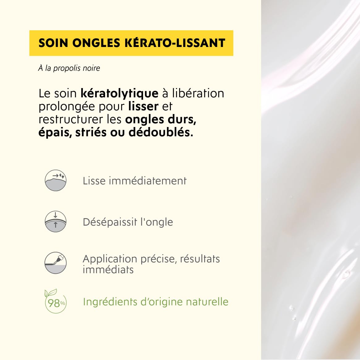 Alvadiem | Soin Ongles Kérato-Lissant Ongles Durs, Épais, Abîmés | Affine, Lisse et Restructure | Propolis Noire et AHA Libération Prolongée | Fabriqué en France, Testé Dermatologiquement | 10 ml