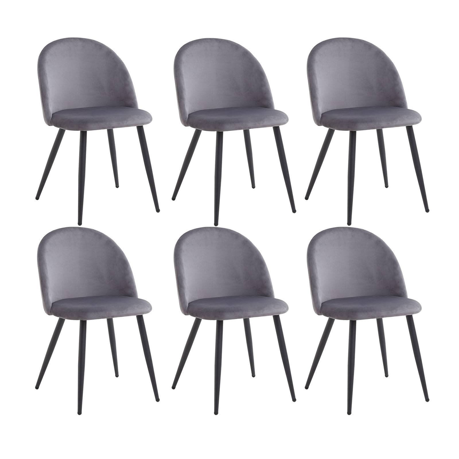 JZGORC Pack de 6 Sillas de Comedor de Terciopelo Suave, Cocina Con Patas de Metal, Moderna Con Almohadilla Protectora Ajustable - Gris