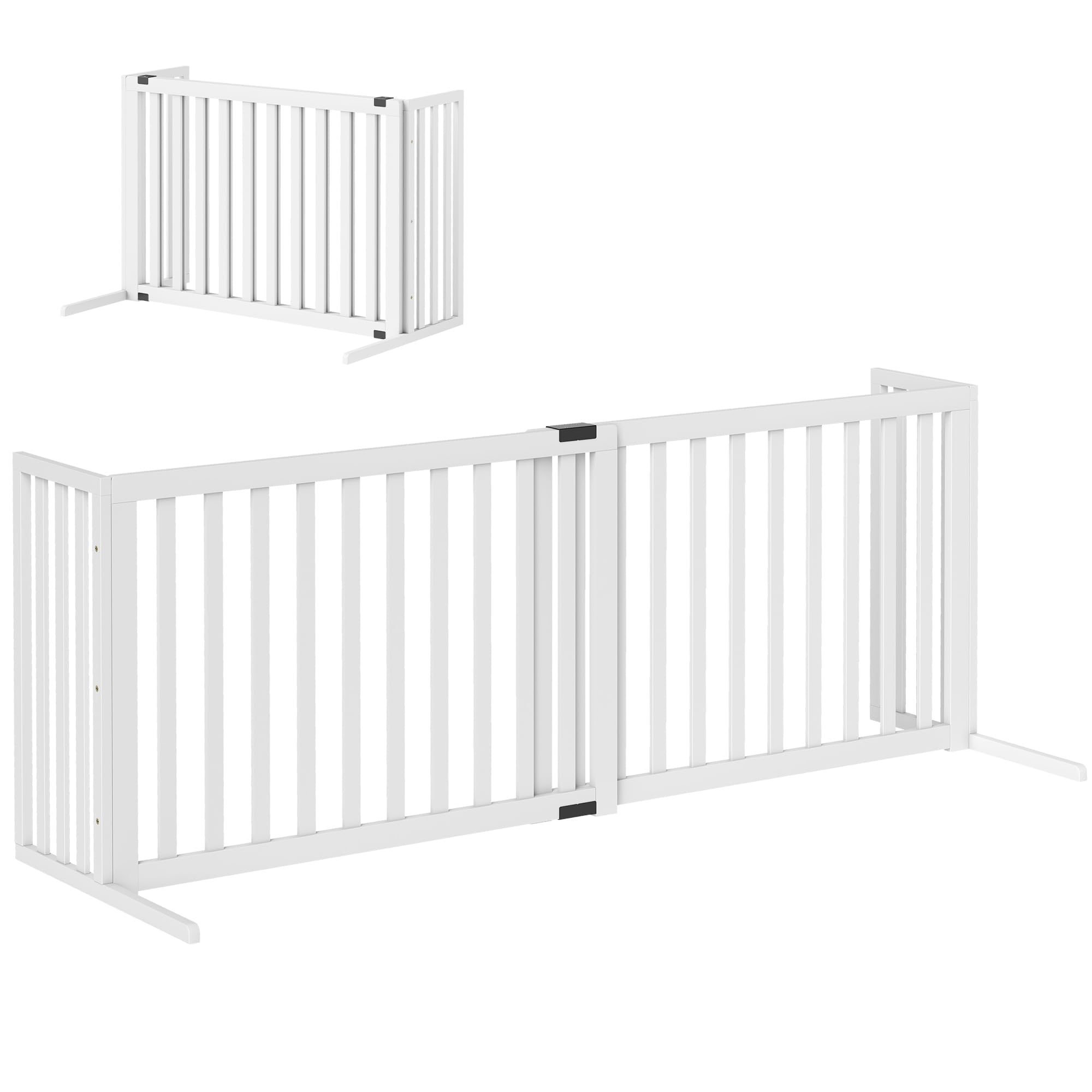PawHut Cancelletto per Cani di Sicurezza Estensibile 102-183 cm con 2 Supporti Rimovibili, Pannelli Laterali, Cancellino in Legno per Cani Piccola e Media, Barriera Protettiva per Scale