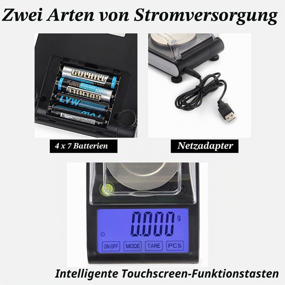 feinwaage 0.001g,präzisionswaage,wissenschaftliche waagen,schmuckwaagen,(mit windschutzscheibe),innovativer touchscreen,für hochpräzise messungen in wissenschaft, küche, schmuck, gold, silber, etc.