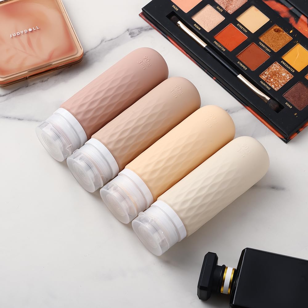 Voroly Travel Bottles Kit for Toiletries Organizer 90ml TSA Approved Silicone Containers Portable Split Bottle Accessories for Conditioner Shampoo Lotion - 4 Pack (CHEX, Beige) - Image 4 thumbnail
