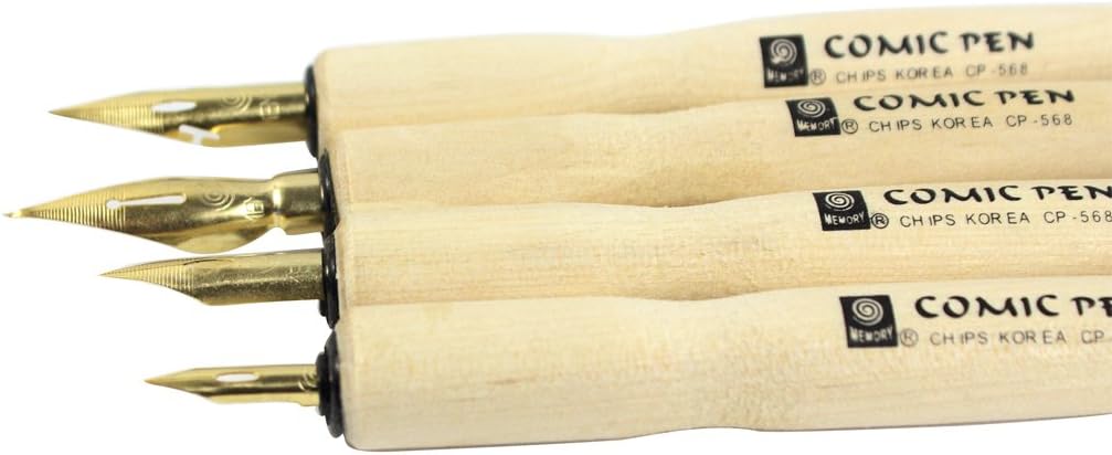 Hillento Comic Dip Pen Set, 4 Wooden Pen Handler Artist Cartoon Pen Set Calligraphy Dip Pens With 8 Nibs - Great for Manga/Comic/Calligraphy/Word Art/Pen-and-Ink Drawing