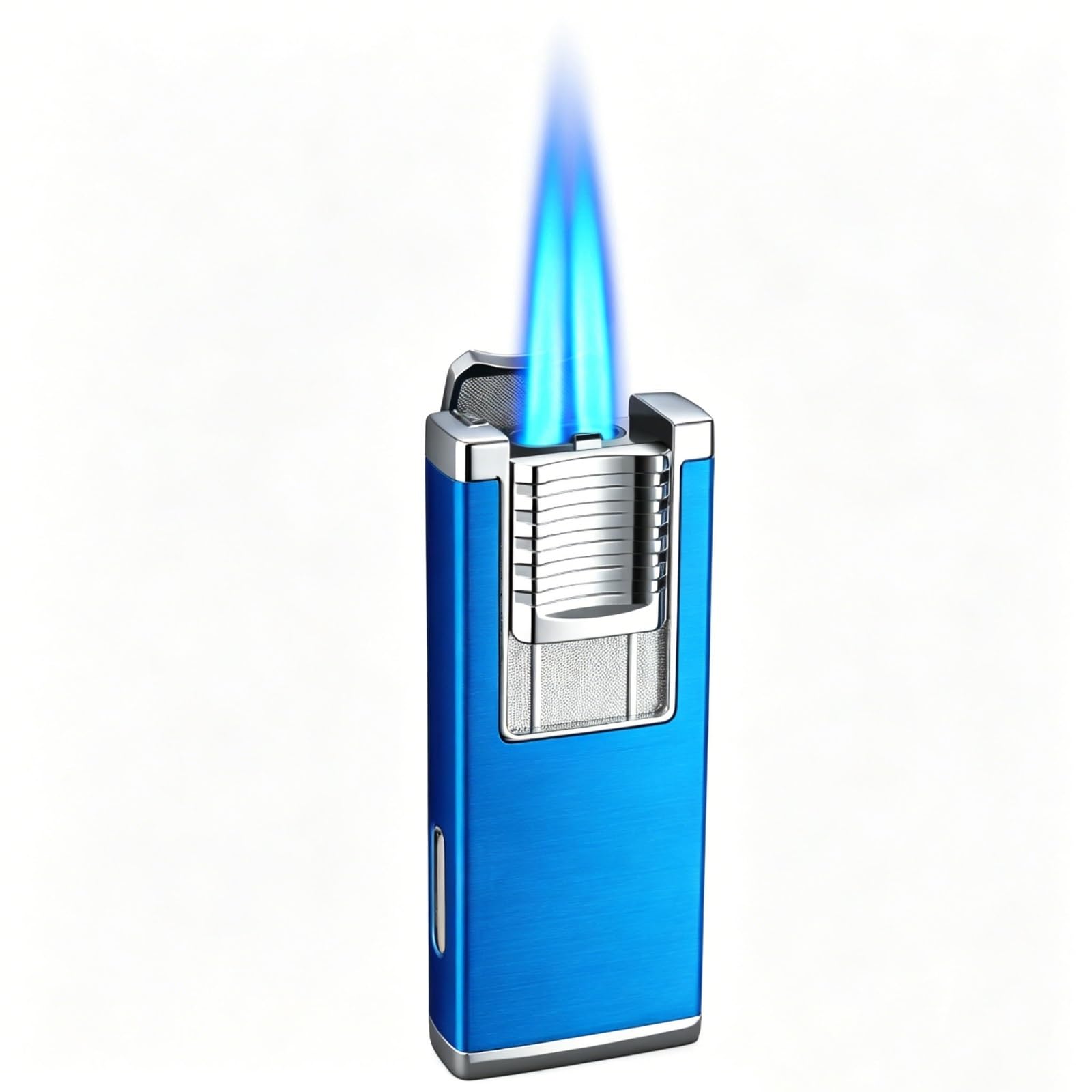 Dual Jet Lighter with Built-in Punch, Refillable Butane Windproof Blue Flame Lighter with Visible Fuel Window & Adjustable Flame, Zinc Alloy Pocket Lighter for Men's Gift (Butane Gas Not Included)(D)
