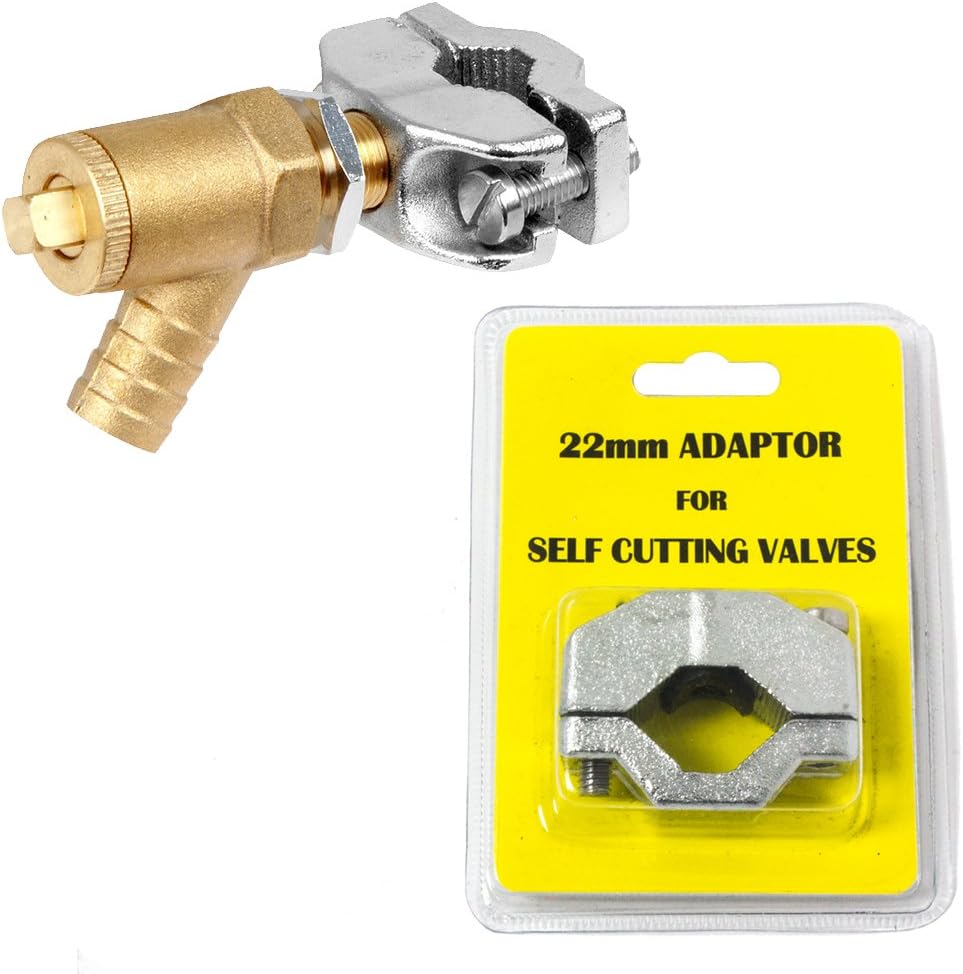 The Home Store Self Cutting Drain Off Valve 15mm with 22mm Adaptor MT Cock Tap