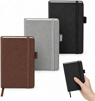3 Pack Small Pocket Notebook, Mini Notebook Journals, 3.7x5.7 PU Leather Hardcover Notebook College Ruled 600 Lined Pages for Work Travel, Notepad Black, Brown, Grey